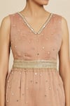Shop_Priti Sahni_Beige Georgette Beads, Mirrors, Zari, Hand Embroidered Jumpsuit With Belt _at_Aza_Fashions