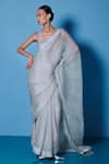 Shop_Ekaya_Grey Organza Solid Handwoven Saree With Unstitched Blouse Fabric  _at_Aza_Fashions