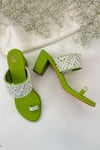 Buy_PREET KAUR_Green Hand Embroidered Resham Kolhapuri Heels _at_Aza_Fashions