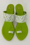 Shop_PREET KAUR_Green Hand Embroidered Resham Kolhapuri Heels _at_Aza_Fashions