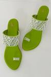 Buy_PREET KAUR_Green Hand Embroidered Resham Kolhapuri Heels _Online_at_Aza_Fashions