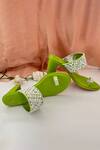 Shop_PREET KAUR_Green Hand Embroidered Resham Kolhapuri Heels _Online_at_Aza_Fashions