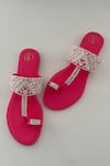 Shop_PREET KAUR_Pink Hand Embroidered Resham And Sheesha Kolhapuri Flats _at_Aza_Fashions