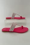 PREET KAUR_Pink Hand Embroidered Resham And Sheesha Kolhapuri Flats _Online_at_Aza_Fashions