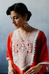 Avacara_Red Kota Doria, Chanderi Mirrors, Neel Patchwork Kaftan And Sharara Set _Online_at_Aza_Fashions
