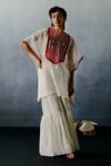 Buy_Avacara_White Chanderi Mirrors, Embroidery V-neck Neel Yoke Kaftan And Sharara Set _at_Aza_Fashions