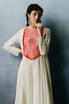 Shop_Avacara_White Handloom Muslin Cotton Embroidery Geometric Neel Anarkali  _at_Aza_Fashions