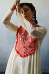 Avacara_White Handloom Muslin Cotton Embroidery Geometric Neel Anarkali  _Online_at_Aza_Fashions