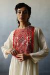 Shop_Avacara_White Handloom Muslin Cotton Embroidery Geometric Neel Yoke Anarkali  _at_Aza_Fashions