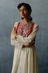 Buy_Avacara_White Handloom Muslin Cotton Embroidery Geometric Neel Yoke Anarkali  _Online_at_Aza_Fashions