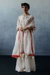 Buy_Avacara_White Handloom Muslin Cotton Embroidery Gota Notched Kurta Sharara Set  _at_Aza_Fashions