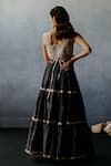 Shop_Avacara_Black Kora Chanderi Neel Bustier And Floral Print Skirt Set _at_Aza_Fashions