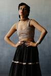 Avacara_Black Kora Chanderi Neel Bustier And Floral Print Skirt Set _at_Aza_Fashions