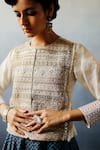 Avacara_White Handloom Cotton Matka Silk Neel Embroidered Jacket And Skirt Set  _at_Aza_Fashions