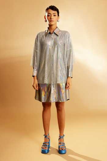 metallic mesh shirt dress metallic mesh dress