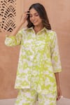 B'Infinite_Green Cotton Silk Print Floral Collared Neck Shirt With Trouser _at_Aza_Fashions