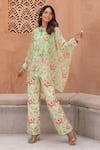 Buy_B'Infinite_Green Pearl Chiffon Print Floral Camellia Bloom Shirt And Trouser Set For Kids_Online_at_Aza_Fashions