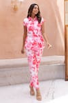 Buy_B'Infinite_Pink Cotton, Silk Collared Viva Tie Dye Shirt And Trouser Set_at_Aza_Fashions