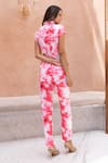 Shop_B'Infinite_Pink Cotton, Silk Collared Viva Tie Dye Shirt And Trouser Set_at_Aza_Fashions