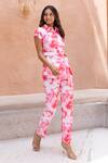 Buy_B'Infinite_Pink Cotton, Silk Collared Viva Tie Dye Shirt And Trouser Set_Online_at_Aza_Fashions