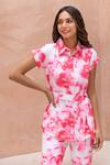 B'Infinite_Pink Cotton, Silk Collared Viva Tie Dye Shirt And Trouser Set_at_Aza_Fashions
