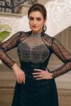Buy_Eli Bitton_Black Polyester Cut Work, Beads, Crystals High Neck Embellished Gown 