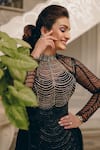 Shop_Eli Bitton_Black Polyester Cut Work, Beads, Crystals High Neck Embellished Gown 