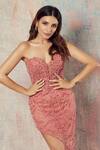 Buy_Eli Bitton_Peach Polyester Sequins, Crystals Scallop Fringe Embroidered Strapless Gown 