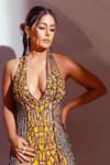 Eli Bitton_Yellow Net Embroidery Sequin Plunge V Neck Miss Universe Geometric Gown _at_Aza_Fashions