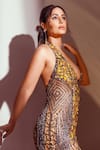 Buy_Eli Bitton_Yellow Net Embroidery Sequin Plunge V Neck Miss Universe Geometric Gown 