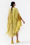 Shop_Studio Medium_Yellow Silk Tie Dyed Shibori Front Open Segment Sleeve Cape_at_Aza_Fashions