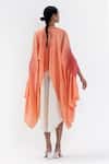 Shop_Studio Medium_Peach Silk Tie Dyed Shibori Front Open Segment Sleeve Cape_at_Aza_Fashions
