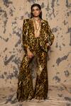 Buy_Rara Avis_Brown Silk Velvet Printed Leopard Lapel Collar Blazer And Pant Set_at_Aza_Fashions