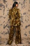 Shop_Rara Avis_Brown Silk Velvet Printed Leopard Lapel Collar Blazer And Pant Set_at_Aza_Fashions