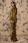 Rara Avis_Brown Silk Velvet Printed Leopard Lapel Collar Blazer And Pant Set_Online_at_Aza_Fashions