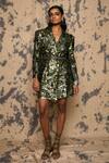 Buy_Rara Avis_Green Cotton Embroidery Sequin Notched Lapel Collar Blazer Dress_at_Aza_Fashions