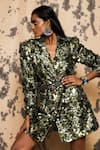 Buy_Rara Avis_Green Cotton Embroidery Sequin Notched Lapel Collar Blazer Dress_Online_at_Aza_Fashions