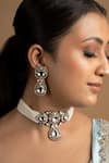 Shop_Queens Jewels_White Kundan And Pearls Embellished Choker Necklace Set _at_Aza_Fashions