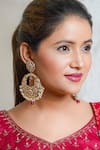 Buy_Queens Jewels_Red Drops Jadau Embellished Chandbali Earrings _at_Aza_Fashions