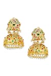 Buy_Queens Jewels_Multi Color Navratan Embellished Jhumka Earrings _at_Aza_Fashions