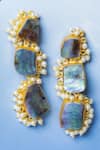 Buy_Queens Jewels_Blue Abalone Embellished Dangler Earrings _at_Aza_Fashions