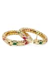 Buy_Queens Jewels_Multi Color Embellished Stone Studded Floral Pattern Bangles- Set Of 2 _at_Aza_Fashions