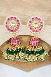 Buy_Queens Jewels_Red Embellished Floral Stone Studded Jhumkas _at_Aza_Fashions