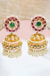 Buy_Queens Jewels_Multi Color Embellished Kundan Pearl Studded Jhumkas _at_Aza_Fashions