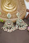 Shop_Queens Jewels_Green Stone Aura Jadau Embellished Chandbalis _at_Aza_Fashions