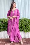 Buy_Kameez_Pink Chanderi, Cotton, Kota Doria Patti, Embroidery Split Stripe Kurta Set _at_Aza_Fashions