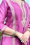 Kameez_Pink Chanderi, Cotton, Kota Doria Patti, Embroidery Split Stripe Kurta Set _Online