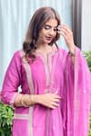 Shop_Kameez_Pink Chanderi, Cotton, Kota Doria Patti, Embroidery Split Stripe Kurta Set 