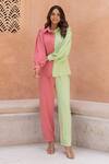 Shop B'Infinite Pink Crushed Crepe Plain Collared Neck Color Block Shirt With Trouser Shop_B'Infinite_Pink Crushed Crepe Plain Collared Neck Color Block Shirt With Trouser