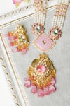 Buy_Queens Jewels_Pink Kundan And Beads Embellished Pendant Necklace Set _at_Aza_Fashions